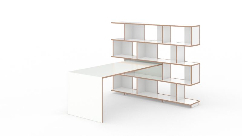 Weißer Anstelltisch für Tojo Stell Regal, modernes Design für Büro und Arbeitszimmer.